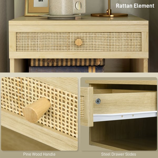 Set med 2 nattduksbord - Väggmonterade - Med låda - 40 x 34 x 23 cm - Modern marockansk stil - Natur