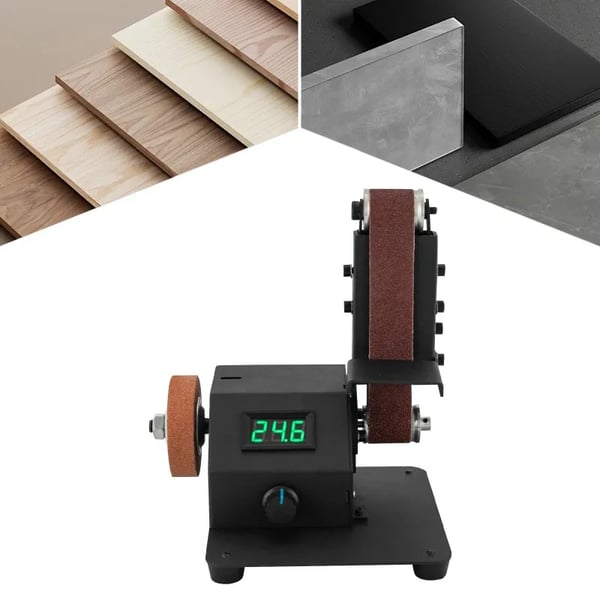 Mini båndsliber - Båndslibemaskine - 350 W - 0–8500 omdr./min - Slibebånd 3 x 38 cm - 110–220 V - Kobbermotor - Sort