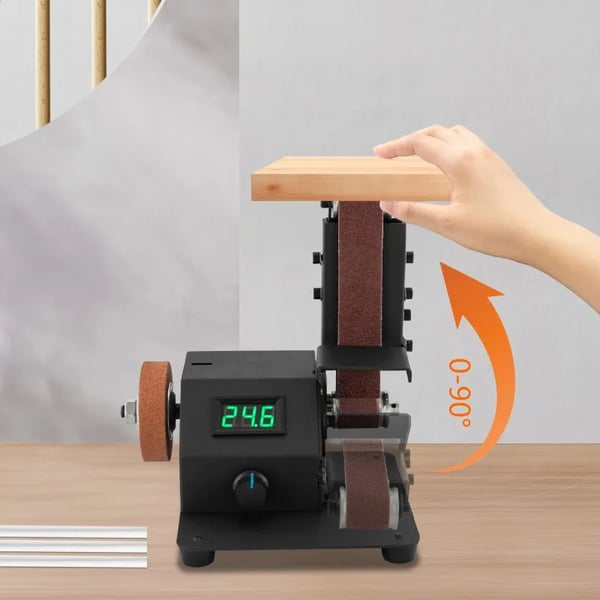 Mini båndsliber - Båndslibemaskine - 350 W - 0–8500 omdr./min - Slibebånd 3 x 38 cm - 110–220 V - Kobbermotor - Sort