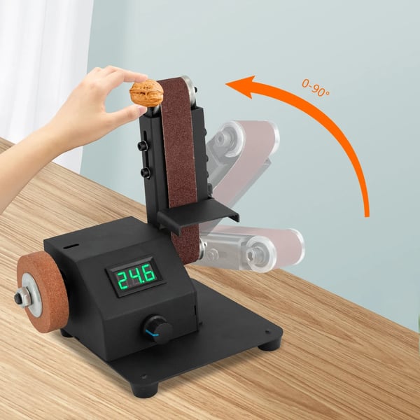 Mini båndsliber - Båndslibemaskine - 350 W - 0–8500 omdr./min - Slibebånd 3 x 38 cm - 110–220 V - Kobbermotor - Sort