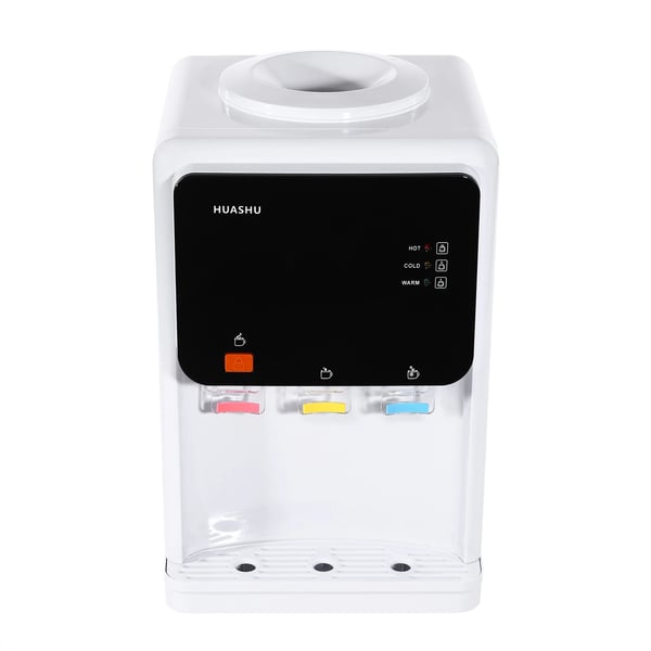 Vanddispenser, bordmodel, 500W varm & kold, sikkerhedslås, nem betjening, til hjem/kontor, hvid