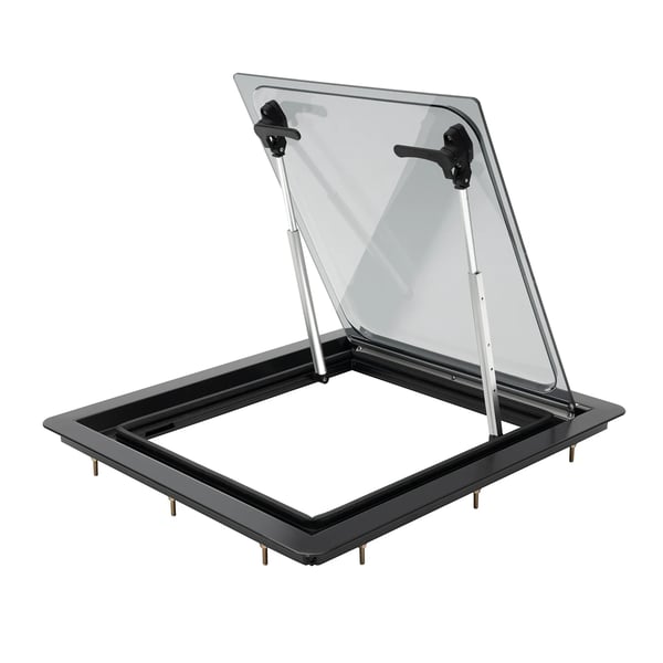 Campingvogn/Autocamper ventilationsvindue - Udsvingende - 450×500 mm - Integreret solskærm - Justerbar 70° - Aluminiumlegering - Sort