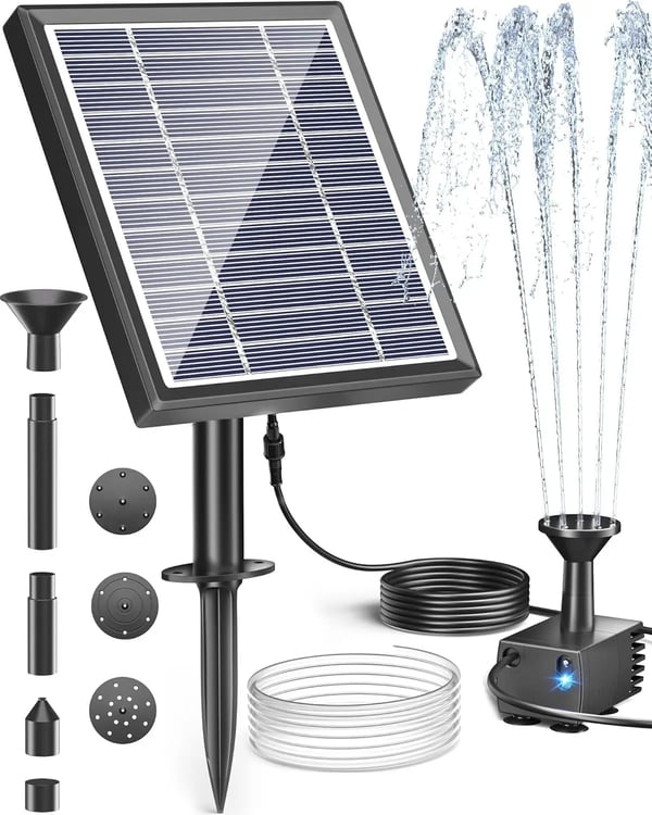 Solfontæne til fuglebad - Pumpekit med solpanel 5V 2,5W - 170 L/h - Til lille havedam & akvarium - Plast - Mørkegrå
