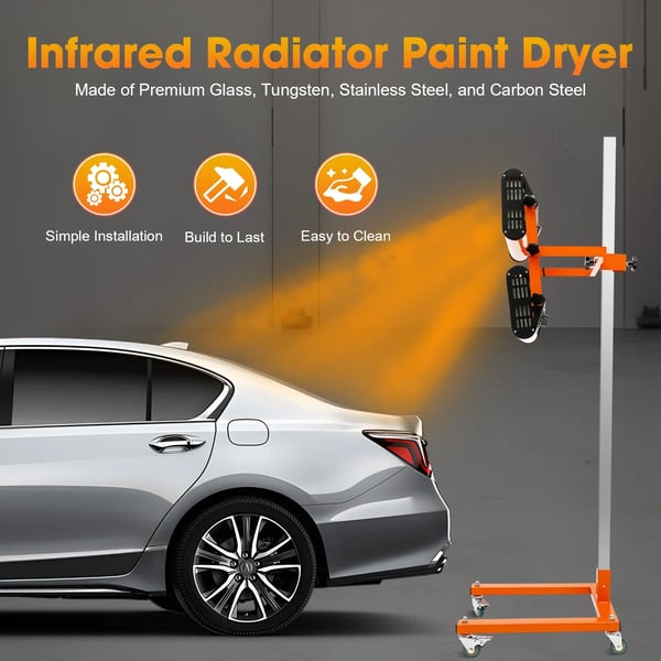 Infrarød lak- og malingstørrer - Stativmodel - 2×1000 W - 220 V - Tidsur 0–60 min - Orange