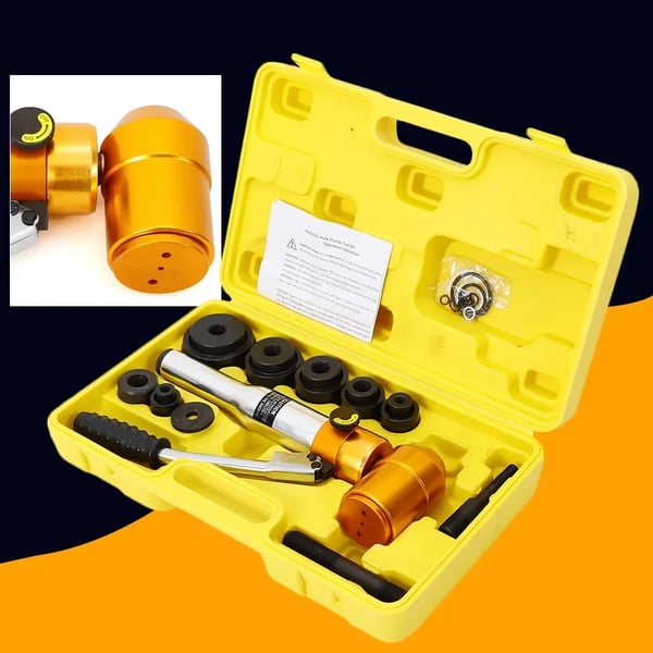 Hydraulisk hulstanse-sæt til plade - TPA-8 - Manuel - 90 kN - Stansområde 22,5–60,8 mm - Slaglængde 22 mm - 6 matricer - 60 ml olie - Gul