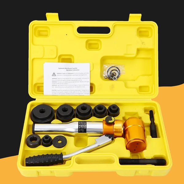 Hydraulisk hulstanse-sæt til plade - TPA-8 - Manuel - 90 kN - Stansområde 22,5–60,8 mm - Slaglængde 22 mm - 6 matricer - 60 ml olie - Gul