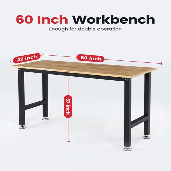Työpenkki / Työpöytä - WB0102 152 cm - Raskas rakenne - Kumipuu-kansi - Puutöihin, autotalliin, verstaaseen, kotitoimistoon - Violetti