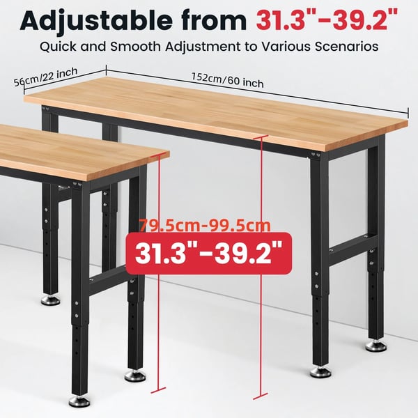 Työpenkki / Työpöytä - WB0102 152 cm - Raskas rakenne - Kumipuu-kansi - Puutöihin, autotalliin, verstaaseen, kotitoimistoon - Violetti