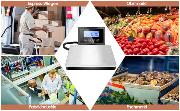Platformvægt 180 kg/50 g, digital industrivægt, rustfri stålplatform, KG/LB/OZ, ekstern LCD-skærm med kabel, brun