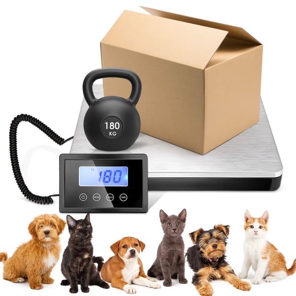 Platformvægt 180 kg/50 g, digital industrivægt, rustfri stålplatform, KG/LB/OZ, ekstern LCD-skærm med kabel, brun