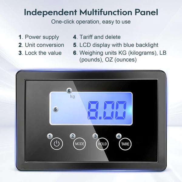 Platformvægt 180 kg/50 g, digital industrivægt, rustfri stålplatform, KG/LB/OZ, ekstern LCD-skærm med kabel, brun
