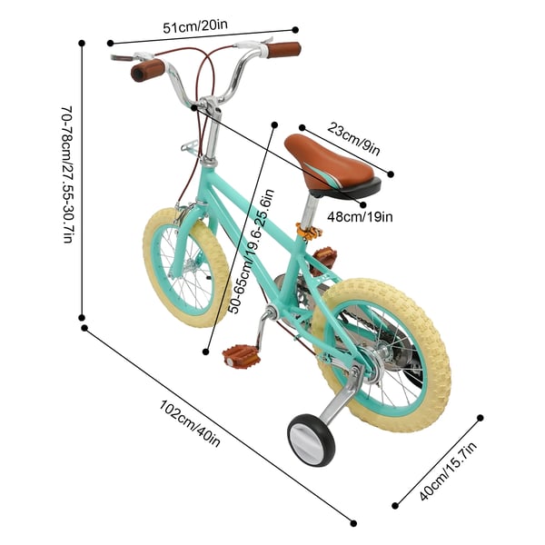 Børnecykel - Hjul 35,6 cm - Med støttehjul - Justerbar sadel & styr - Dobbelte bremser - Til 3–4 år - Grøn