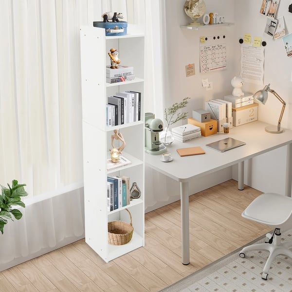 Bogreol - Opbevaringsreol - 5 Hylder - Mål 30×24×152 cm - MDF, 11 mm Pladetykkelse - Nem Montering - Hvid