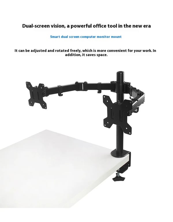MS02N - Dobbelt monitorarm og skærmbeslag med laptop-holder - 360° Roterbar - Højdejusterbar - Til laptop 25–51 cm - Sort