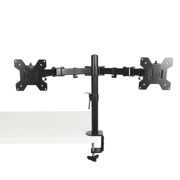 MS02N - Dobbelt monitorarm og skærmbeslag med laptop-holder - 360° Roterbar - Højdejusterbar - Til laptop 25–51 cm - Sort