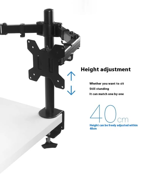 MS02N - Dobbelt monitorarm og skærmbeslag med laptop-holder - 360° Roterbar - Højdejusterbar - Til laptop 25–51 cm - Sort