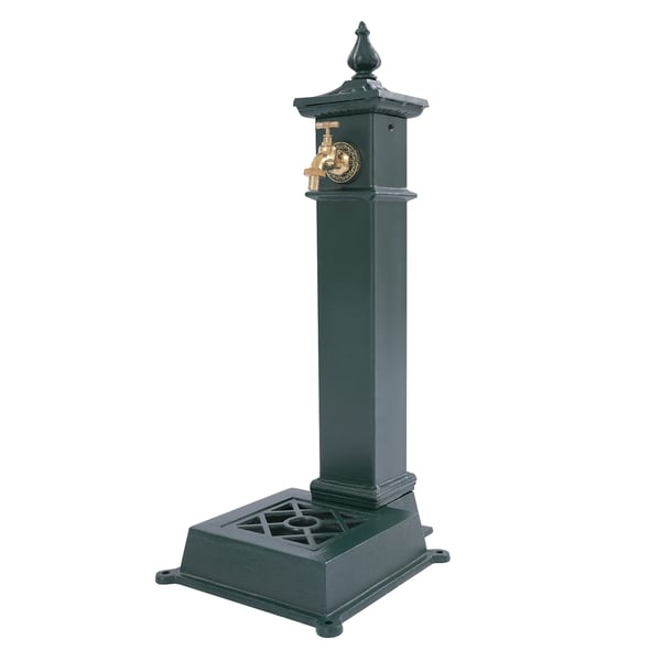 Udendørs havevandhane - Fritstående vandpost - Gulvmonteret - Rustbestandig - Støbejern/Stål - 30,5×33×73 cm - Bundindløb - Grøn