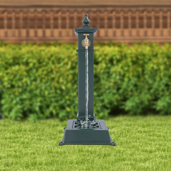 Udendørs havevandhane - Fritstående vandpost - Gulvmonteret - Rustbestandig - Støbejern/Stål - 30,5×33×73 cm - Bundindløb - Grøn