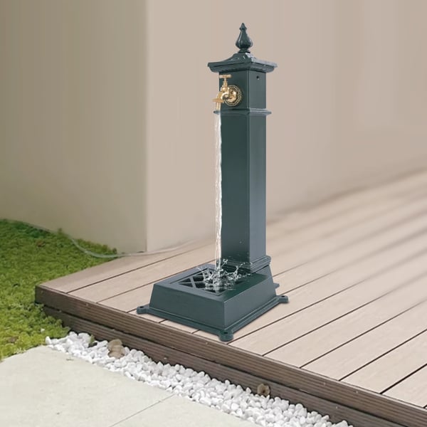Udendørs havevandhane - Fritstående vandpost - Gulvmonteret - Rustbestandig - Støbejern/Stål - 30,5×33×73 cm - Bundindløb - Grøn