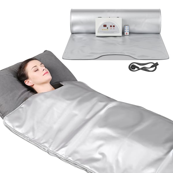 Saunafilt - Elektrisk värmefilt - 220V EU-kontakt - Fjärrkontroll - Portabel - Viktminskning & detox - 180x200 cm - Ljusgrå