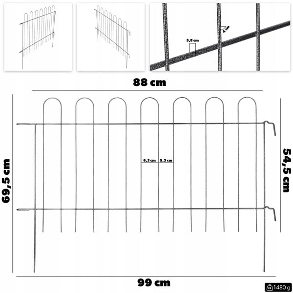 Havehegn - Metal hegnspanel - Palisade - 99 x 70 cm - Sort