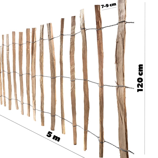 Hasselhegn - Havehegn på rulle - Flettet naturtræ - Længde 500 cm - Højde 120 cm - Lamelafstand 7–9 cm