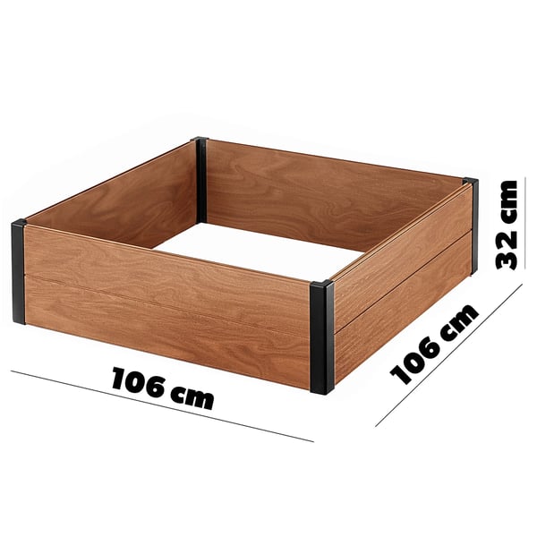 Plantekasse/Blomsterkasse til haven - Kvadratisk - 106 x 106 cm - Til udendørs brug - Brun