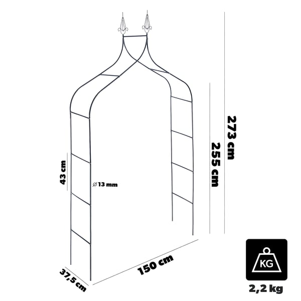 Havepergola - Rosenbue - Metal, 255 cm - Rankestativ til klatreplanter - Sort