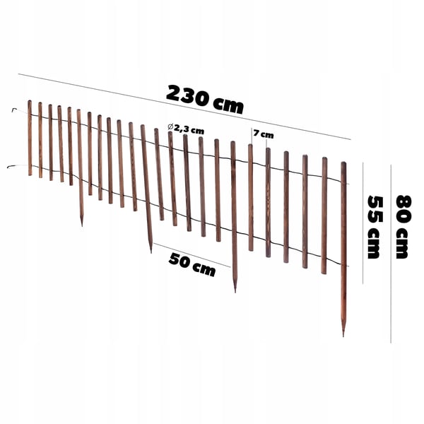 Havepalisade - Plænekant - 230 cm Længde - Rundet - Træ - Nedslås i jorden - Brun