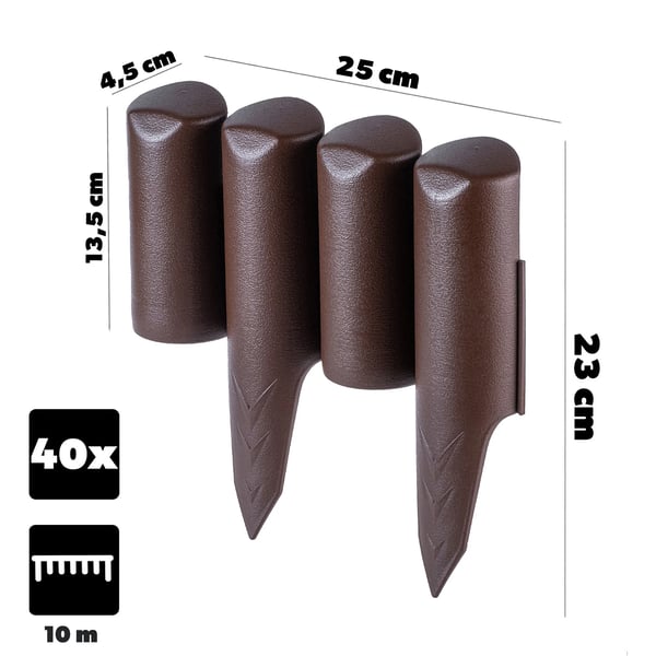 Havepalisade - Plænekant / Bedkant - 10 m rulle - Plast - Brun