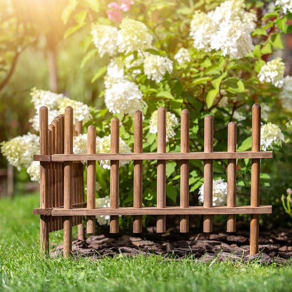 Havepalisade - Træ bedkant/hegn - Fyrretræ - 60 x 35 cm - Til blomsterbede - Brun