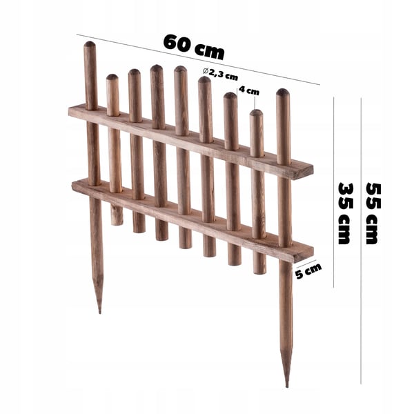 Havepalisade - Træ bedkant/hegn - Fyrretræ - 60 x 35 cm - Til blomsterbede - Brun