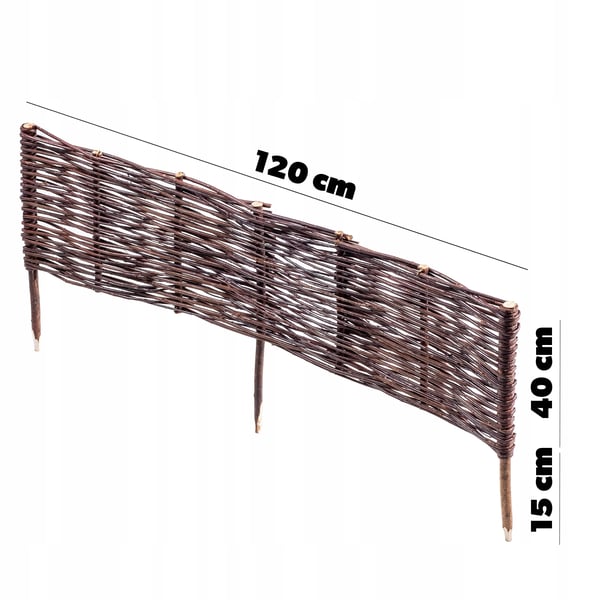 Havepalisade græskant - Kanthegn - 120 x 40 cm - Flettet rattanlook - Høj model - Brun