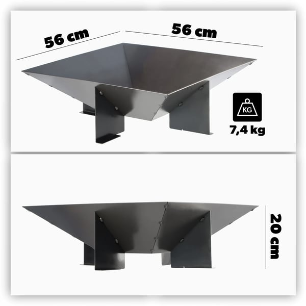 Have bålfad - Ildskål 56 cm - Stål med grillrist - Til bål og grill - Stor skål - Sort