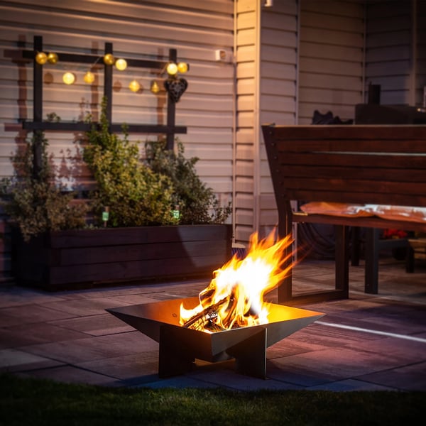 Have bålfad - Ildskål 56 cm - Stål med grillrist - Til bål og grill - Stor skål - Sort