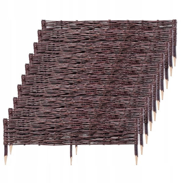 Havepalisade - Græskant hegn i flet-look - 100 x 20 cm - Sæt af 10 - Brun