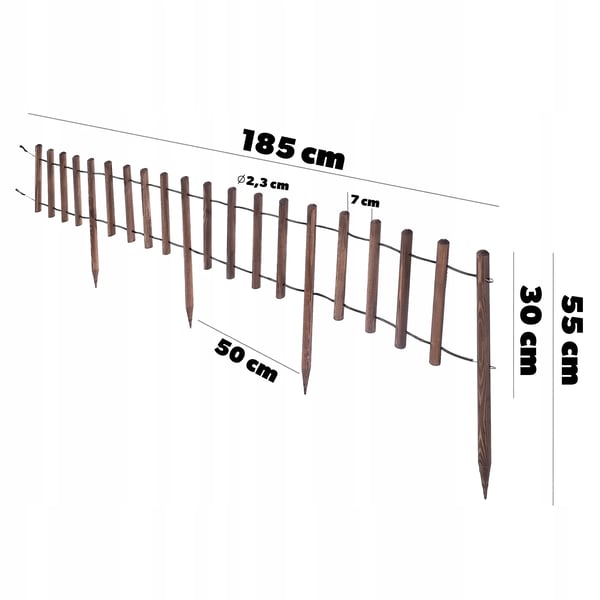 Havepalisade - Plænekant/bedkant - Længde 185 cm - Brun
