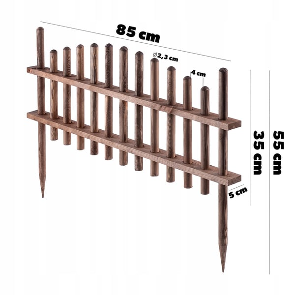 Havehegn - Træpalisade - Fyrretræ - 85×35 cm - Bedkant - Plænekant - Brun
