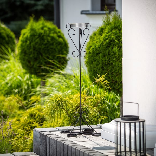 Udendørs askebæger - Fritstående haveaskebæger - Massivt metal - Retrodesign - Sort