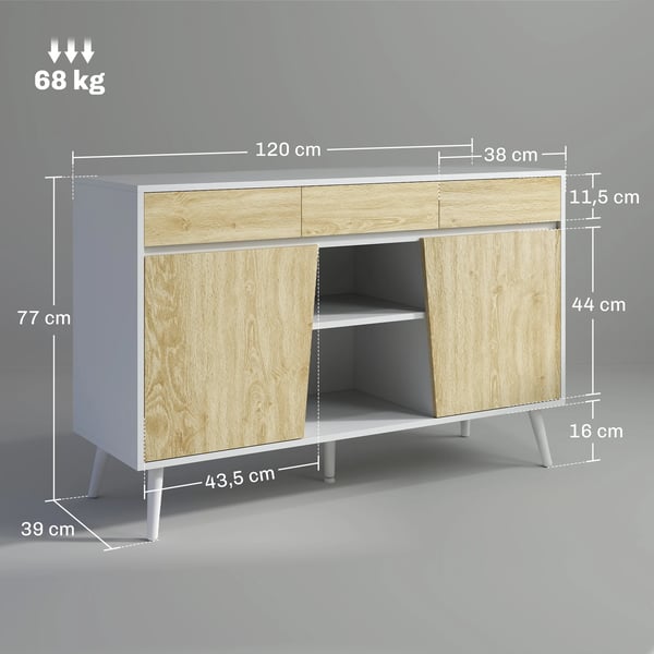 Skänk - Vardagsrumsskåp/TV-bänk - 2 Dörrar - 3 Lådor - Hyllor - Fristående - 120×39×77 cm