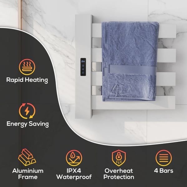 Elektrisk handdukstork - Handduksradiator för vägg - 130 W - Aluminium - Wi‑Fi-styrning - Pekskärm för temperatur