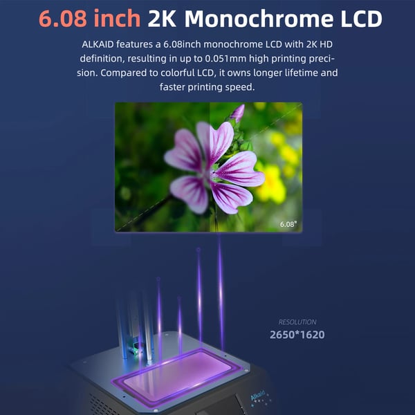 Alkaid - Resin 3D-printer - 405 nm UV-matrix - Z-akse lineær styreskinne - Bluetooth - Hurtig varmeafledning - CE-godkendt - Sort
