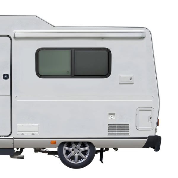 Autocamper/campingvogn skydevindue, skydende sidevindue i hærdet glas, push-pull, myggenet & mørklægning, grå