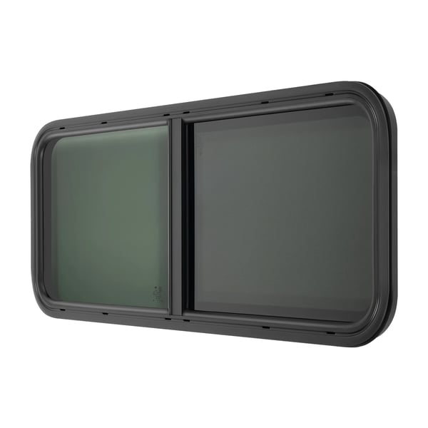 Autocamper/campingvogn skydevindue, skydende sidevindue i hærdet glas, push-pull, myggenet & mørklægning, grå