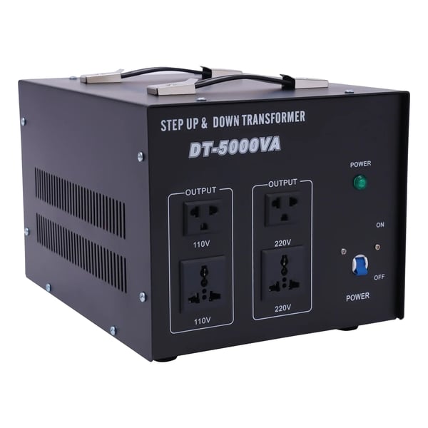 Jännitemuunnin - Step-Up/Step-Down Muuntaja - 5 kVA - 4500 W - 2x US + 2x EU Pistorasiaa - 1 m Virtajohto - Indigo