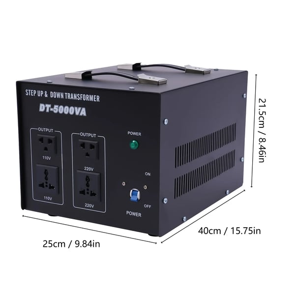 Spændingsomformer - Step-Up/Step-Down Transformator - 5 kVA - 4500 W - 2x US + 2x EU Udtag - 1 m Strømledning - Indigo