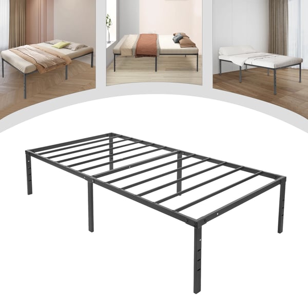 Metalsengeramme - Høj platform - Rustbestandig, Let at rengøre, Jern, 189×95×45,7 cm, Belastning 299 kg, Til 90–100 cm madras - Sort