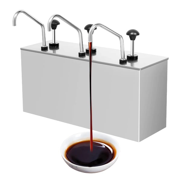 Saucedispenser - Tredobbelt Pumpestation - Rustfrit Stål - 3 Rum - Kapacitet 3×4 L - Til Soja, Eddike, Ketchup