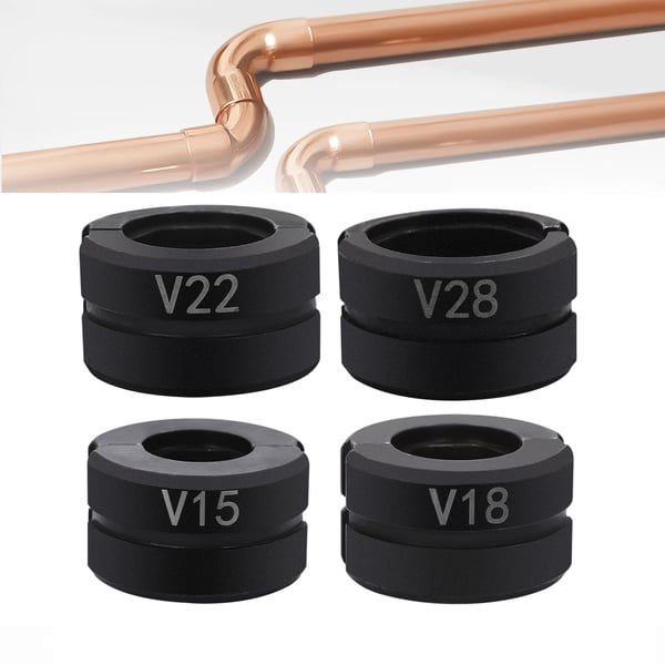 Pressbakker til kobberrør - V-profil V15/V18/V22/V28 mm - 4-delt sæt - Cr45-stål - Demonterbare - Sort