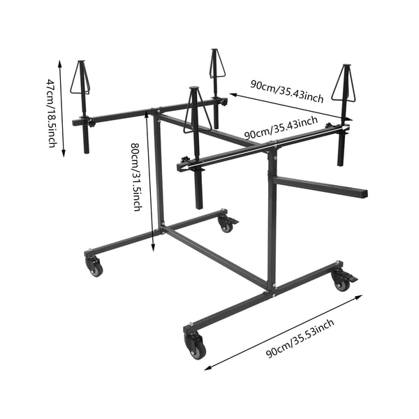 Fælg malestativ - Tørre- og reparationsstativ - 4 kegler - 4 drejelige hjul - 100 kg - Justerbar keglehøjde 15 cm - Galvaniseret stål - Sort